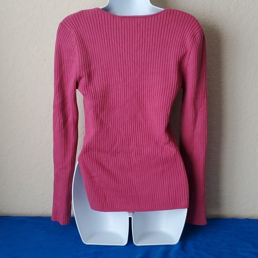 Open Edit Ribbed Knit Long Sleeve Sweater Size Medium Pink Scoop Neck Top** - Picture 3 of 6